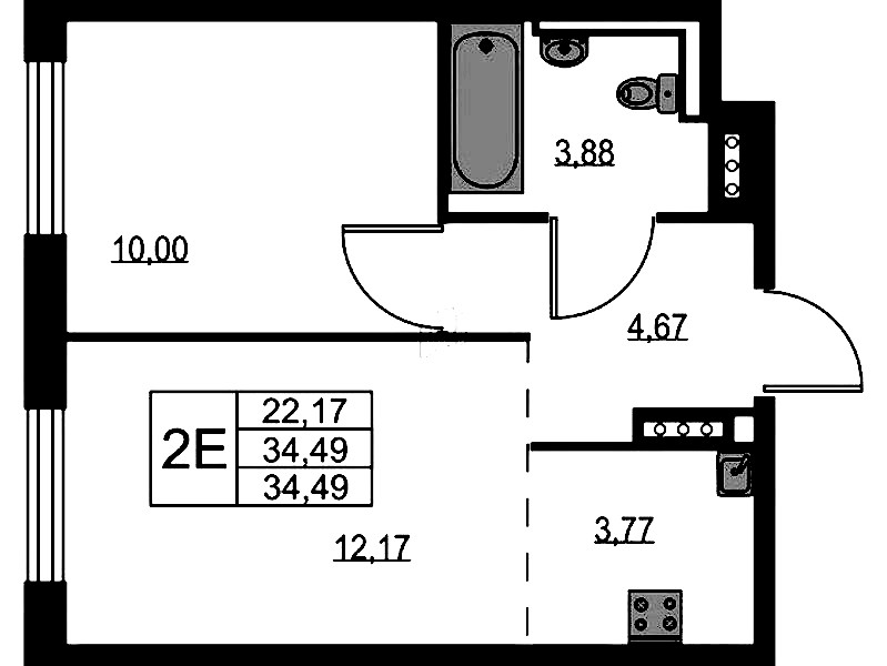 1-комнатная квартира 34.49 м², 11/11 эт., ЖК «Квартал Лаголово»